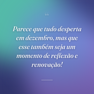 Parece que tudo desperta em dezembro, mas que esse também seja um momento de reflexão e renovação!