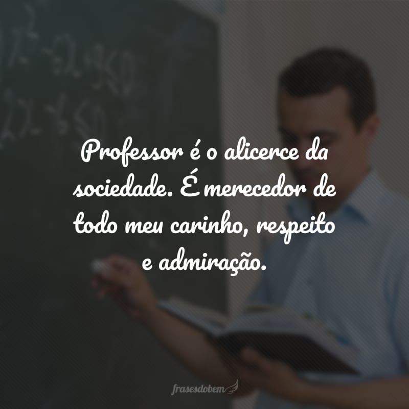 Professor é o alicerce da sociedade. É merecedor de todo meu carinho, respeito e admiração.