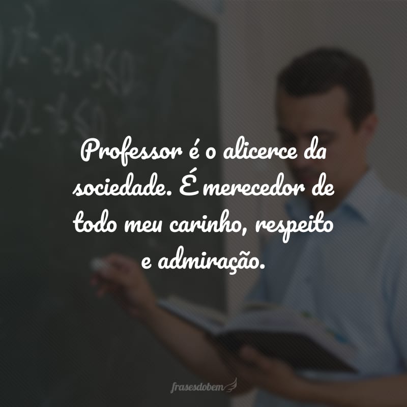 Professor é o alicerce da sociedade. É merecedor de todo meu carinho, respeito e admiração.