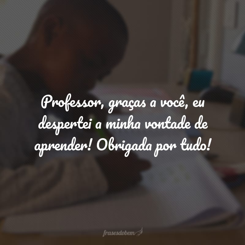 Professor, graças a você, eu despertei a minha vontade de aprender! Obrigada por tudo!