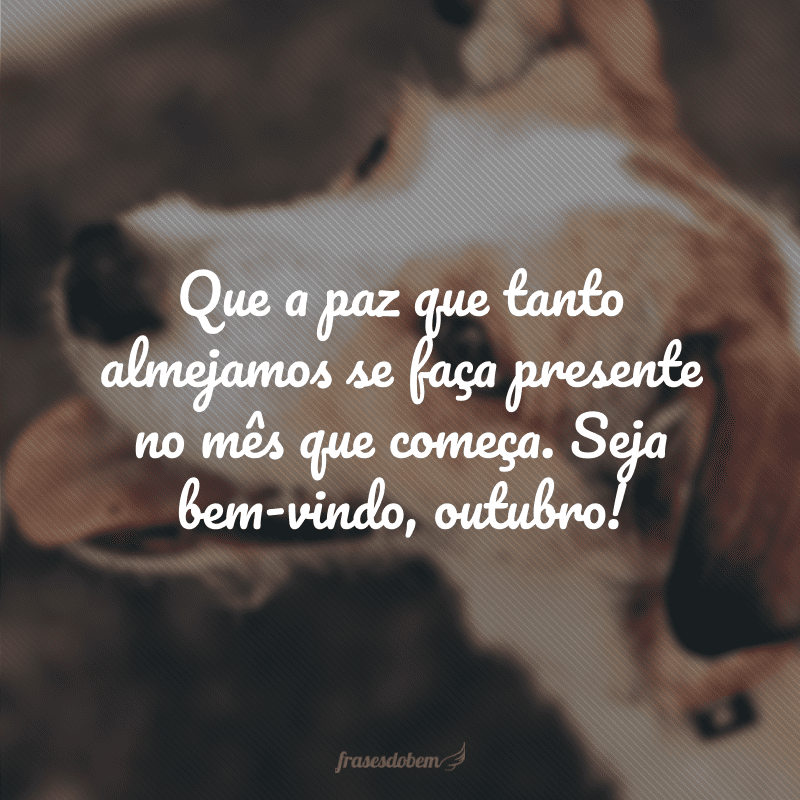 Que a paz que tanto almejamos se faça presente no mês que começa. Seja bem-vindo, outubro!