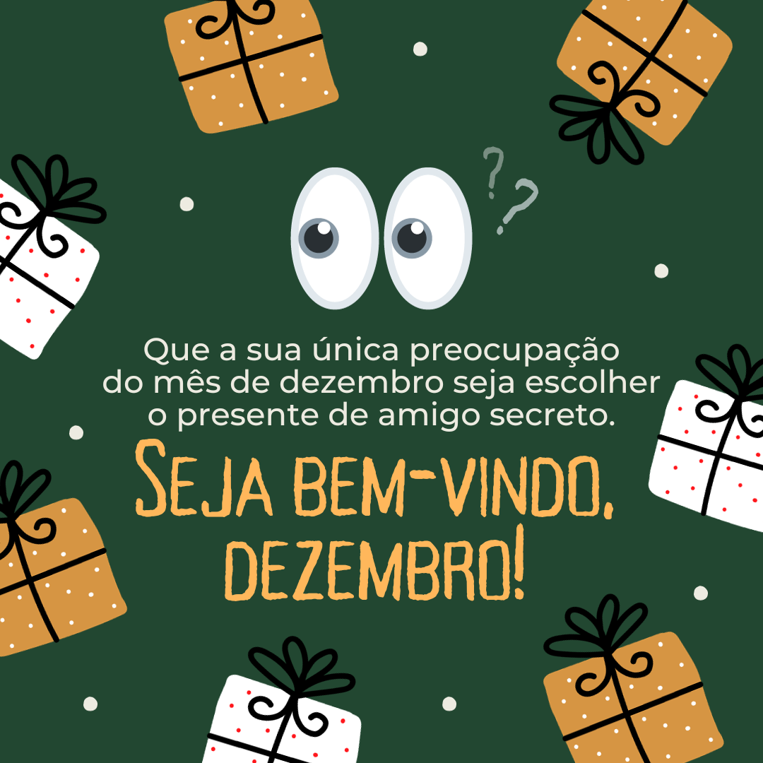 Que a sua única preocupação do mês de dezembro seja escolher o presente de amigo secreto. Seja bem-vindo, dezembro!