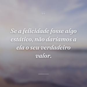 Se a felicidade fosse algo estático, não daríamos a ela o seu verdadeiro valor.