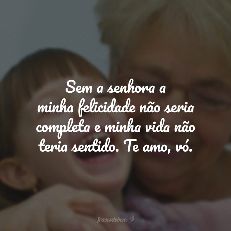 Sem a senhora a minha felicidade não seria completa e minha vida não teria sentido. Te amo, vó.