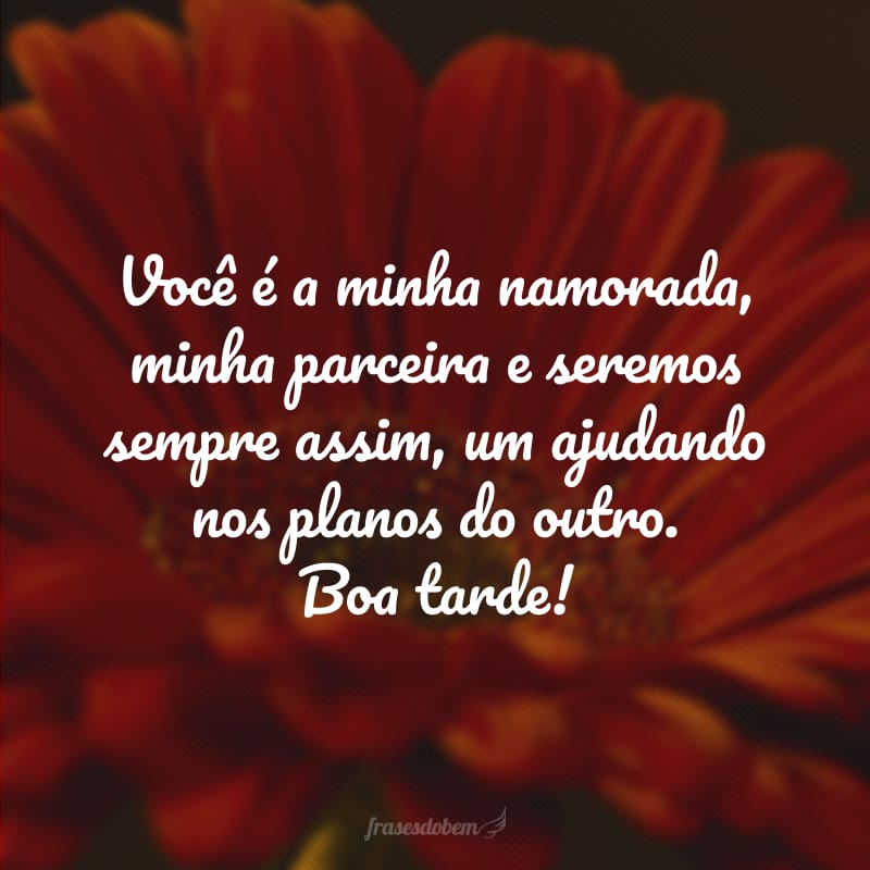 Você é a minha namorada, minha parceira e seremos sempre assim, um ajudando nos planos do outro. Boa tarde!