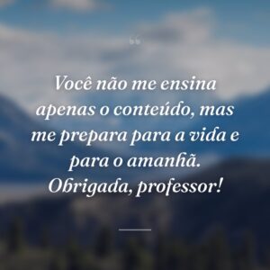 Você não me ensina apenas o conteúdo, mas me prepara para a vida e para o amanhã. Obrigada, professor!