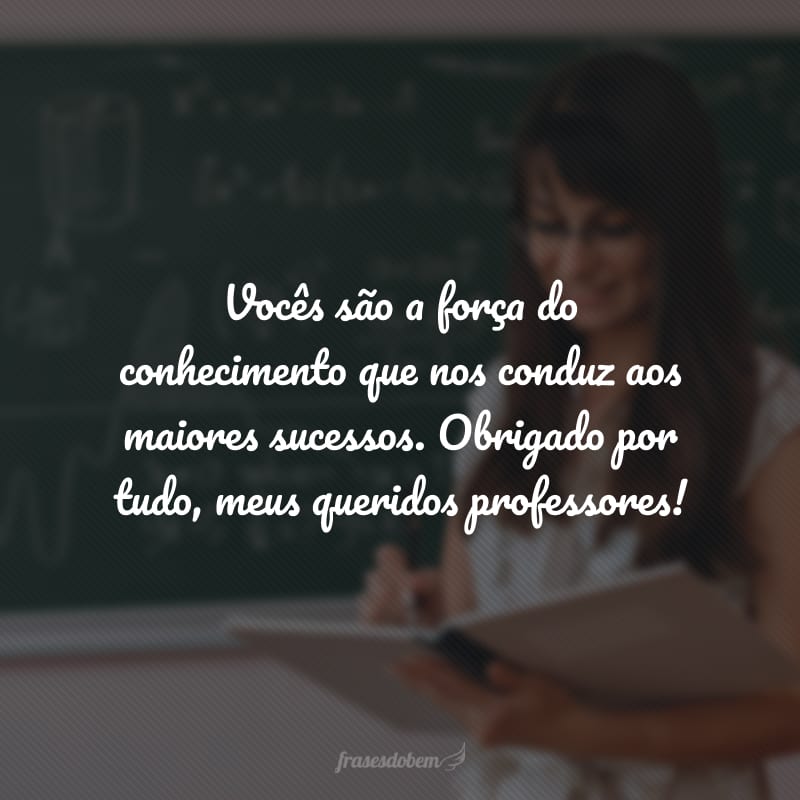 Vocês são a força do conhecimento que nos conduz aos maiores sucessos. Obrigado por tudo, meus queridos professores!