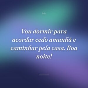 Vou dormir para acordar cedo amanhã e caminhar pela casa. Boa noite!