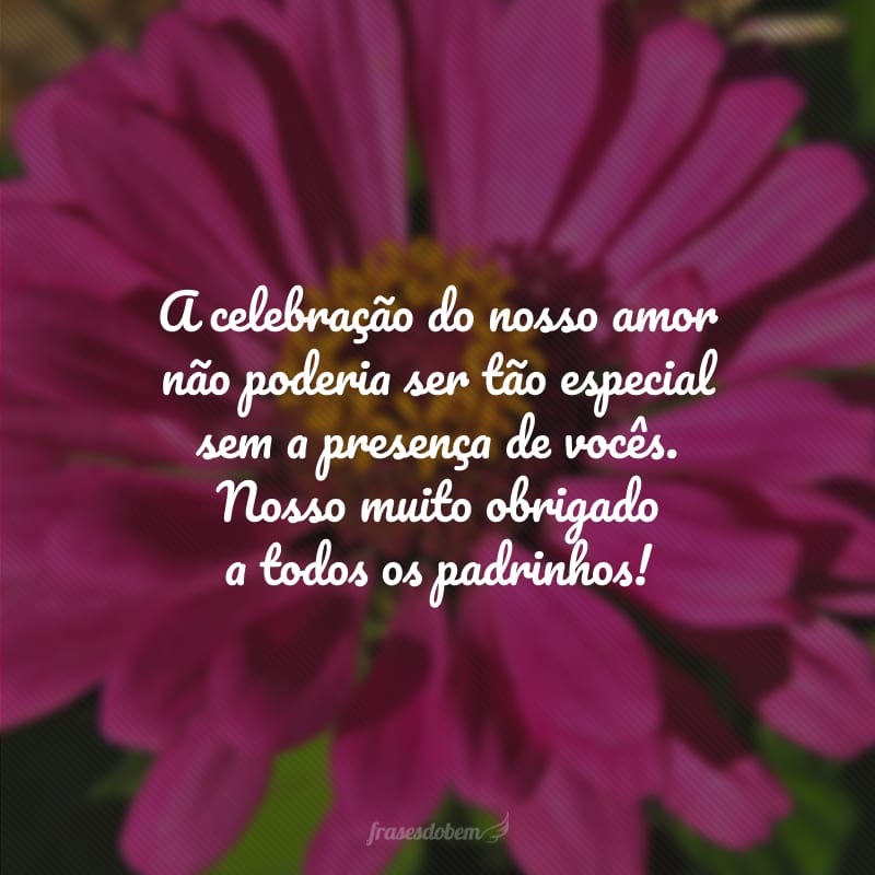 A celebração do nosso amor não poderia ser tão especial sem a presença de vocês. Nosso muito obrigado a todos os padrinhos! 