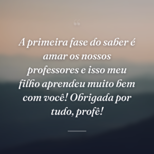 A primeira fase do saber é amar os nossos professores e isso meu filho aprendeu muito bem com você! Obrigada por tudo, profê!