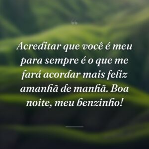 Acreditar que você é meu para sempre é o que me fará acordar mais feliz amanhã de manhã. Boa noite, meu benzinho!