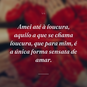 Amei até à loucura, aquilo a que se chama loucura, que para mim, é a única forma sensata de amar.