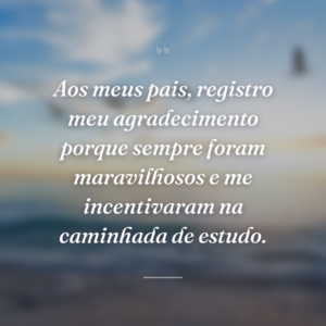 Aos meus pais, registro meu agradecimento porque sempre foram maravilhosos e me incentivaram na caminhada de estudo.