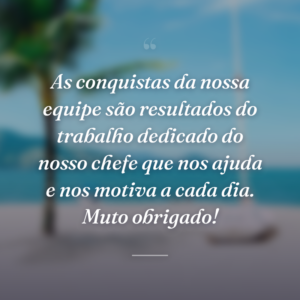 As conquistas da nossa equipe são resultados do trabalho dedicado do nosso chefe que nos ajuda e nos motiva a cada dia. Muto obrigado!