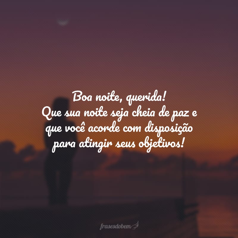 Boa noite, querida! Que sua noite seja cheia de paz e que você acorde com disposição para atingir seus objetivos!