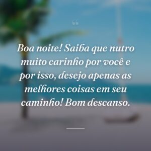 Boa noite! Saiba que nutro muito carinho por você e por isso, desejo apenas as melhores coisas em seu caminho! Bom descanso.