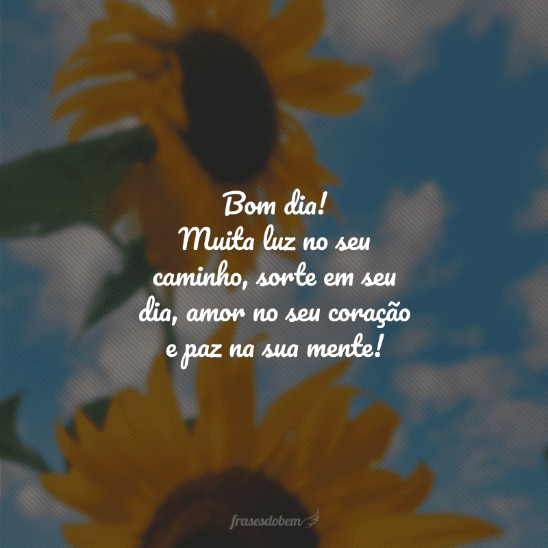 Bom dia! Muita luz no seu caminho, sorte em seu dia, amor no seu coração e paz na sua mente!