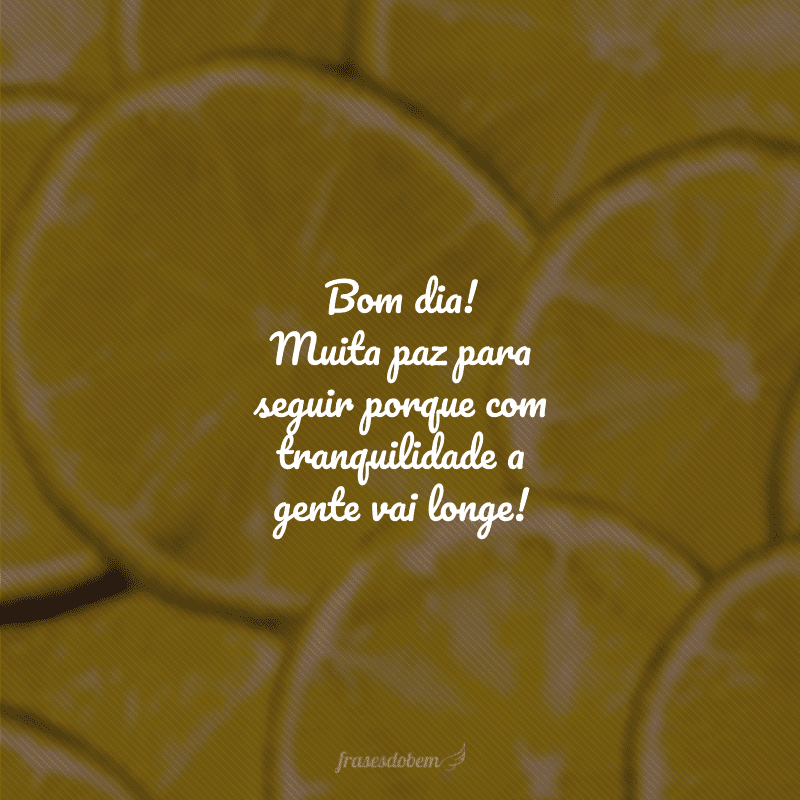 Bom dia! Muita paz para seguir porque com tranquilidade a gente vai longe!