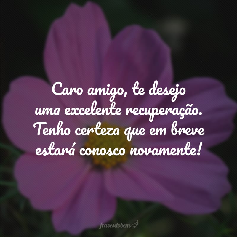 Caro amigo, te desejo uma excelente recuperação. Tenho certeza que em breve estará conosco novamente! 