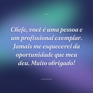 Chefe, você é uma pessoa e um profissional exemplar. Jamais me esquecerei da oportunidade que meu deu. Muito obrigado!
