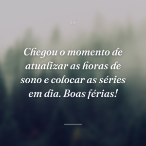 Chegou o momento de atualizar as horas de sono e colocar as séries em dia. Boas férias!