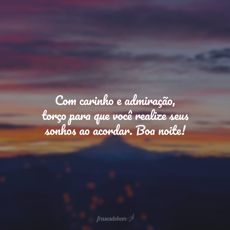 Com carinho e admiração, torço para que você realize seus sonhos ao acordar. Boa noite!