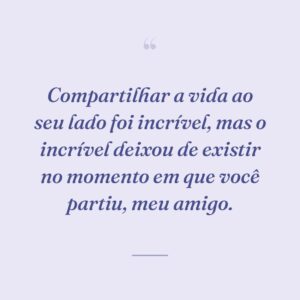 Compartilhar a vida ao seu lado foi incrível, mas o incrível deixou de existir no momento em que você partiu, meu amigo.