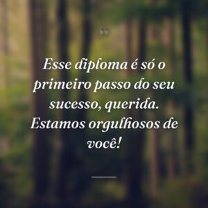 Esse diploma é só o primeiro passo do seu sucesso, querida. Estamos orgulhosos de você!