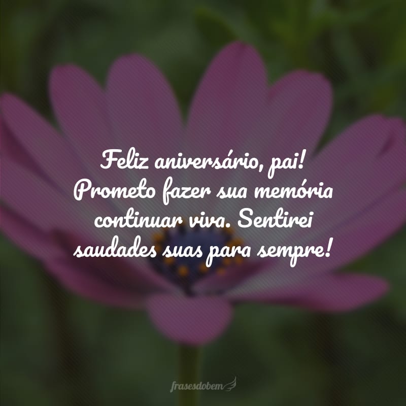 Feliz aniversário, pai! Prometo fazer sua memória continuar viva. Sentirei saudades suas para sempre!