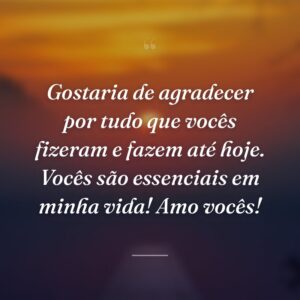 Gostaria de agradecer por tudo que vocês fizeram e fazem até hoje. Vocês são essenciais em minha vida! Amo vocês!