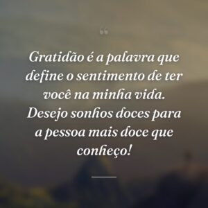 Gratidão é a palavra que define o sentimento de ter você na minha vida. Desejo sonhos doces para a pessoa mais doce que conheço!