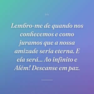 Lembro-me de quando nos conhecemos e como juramos que a nossa amizade seria eterna. E ela será... Ao infinito e Além! Descanse em paz.