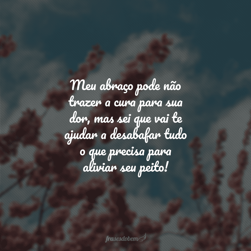 Meu abraço pode não trazer a cura para sua dor, mas sei que vai te ajudar a desabafar tudo o que precisa para aliviar seu peito!