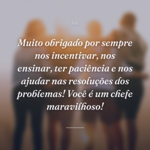 Muito obrigado por sempre nos incentivar, nos ensinar, ter paciência e nos ajudar nas resoluções dos problemas! Você é um chefe maravilhoso!