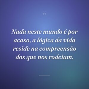 Nada neste mundo é por acaso, a lógica da vida reside na compreensão dos que nos rodeiam.