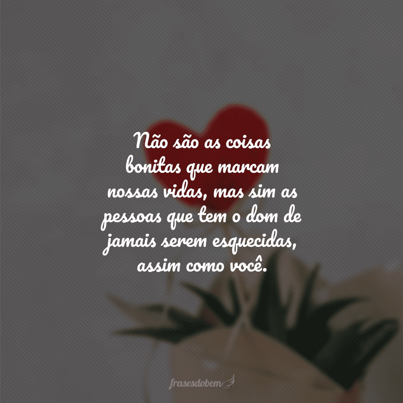 Não são as coisas bonitas que marcam nossas vidas, mas sim as pessoas que tem o dom de jamais serem esquecidas, assim como você.