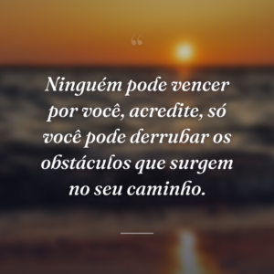Ninguém pode vencer por você, acredite, só você pode derrubar os obstáculos que surgem no seu caminho.