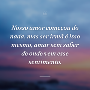 Nosso amor começou do nada, mas ser irmã é isso mesmo, amar sem saber de onde vem esse sentimento.