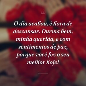 O dia acabou, é hora de descansar. Durma bem, minha querida, e com sentimentos de paz, porque você fez o seu melhor hoje!