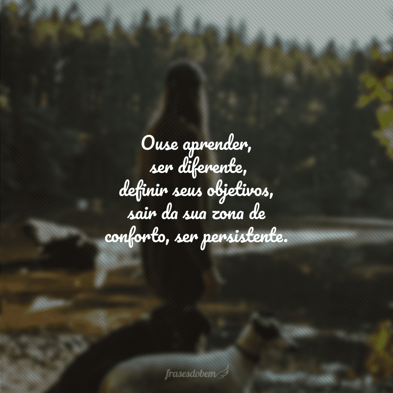 Ouse aprender, ser diferente, definir seus objetivos, sair da sua zona de conforto, ser persistente.