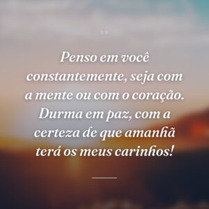 Penso em você constantemente, seja com a mente ou com o coração. Durma em paz, com a certeza de que amanhã terá os meus carinhos!