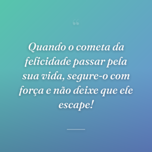 Quando o cometa da felicidade passar pela sua vida, segure-o com força e não deixe que ele escape!