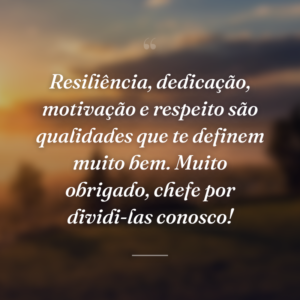 Resiliência, dedicação, motivação e respeito são qualidades que te definem muito bem. Muito obrigado, chefe por dividi-las conosco!