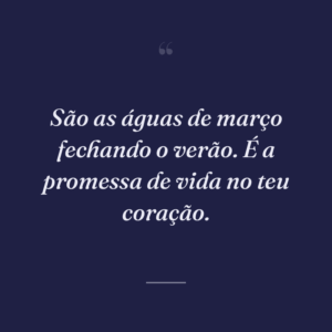 São as águas de março fechando o verão. É a promessa de vida no teu coração.
