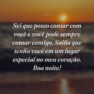 Sei que posso contar com você e você pode sempre contar comigo. Saiba que tenho você em um lugar especial no meu coração. Boa noite!