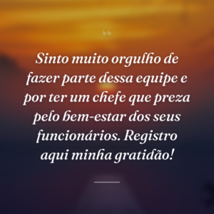 Sinto muito orgulho de fazer parte dessa equipe e por ter um chefe que preza pelo bem-estar dos seus funcionários. Registro aqui minha gratidão!
