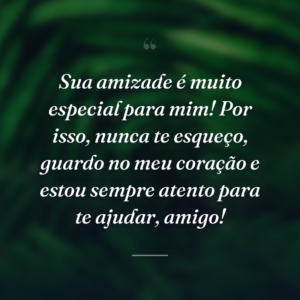 Sua amizade é muito especial para mim! Por isso, nunca te esqueço, guardo no meu coração e estou sempre atento para te ajudar, amigo!
