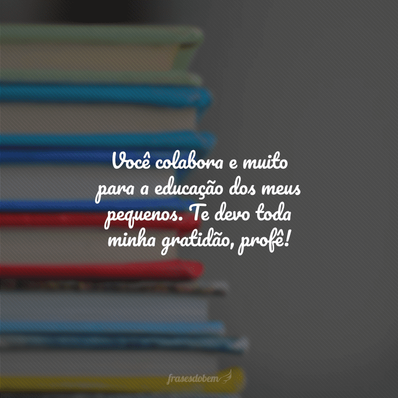 Você colabora e muito para a educação dos meus pequenos. Te devo toda minha gratidão, profê!