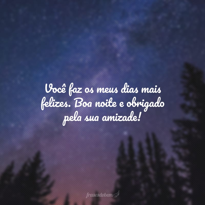 Você faz os meus dias mais felizes. Boa noite e obrigado pela sua amizade!