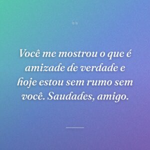 Você me mostrou o que é amizade de verdade e hoje estou sem rumo sem você. Saudades, amigo.